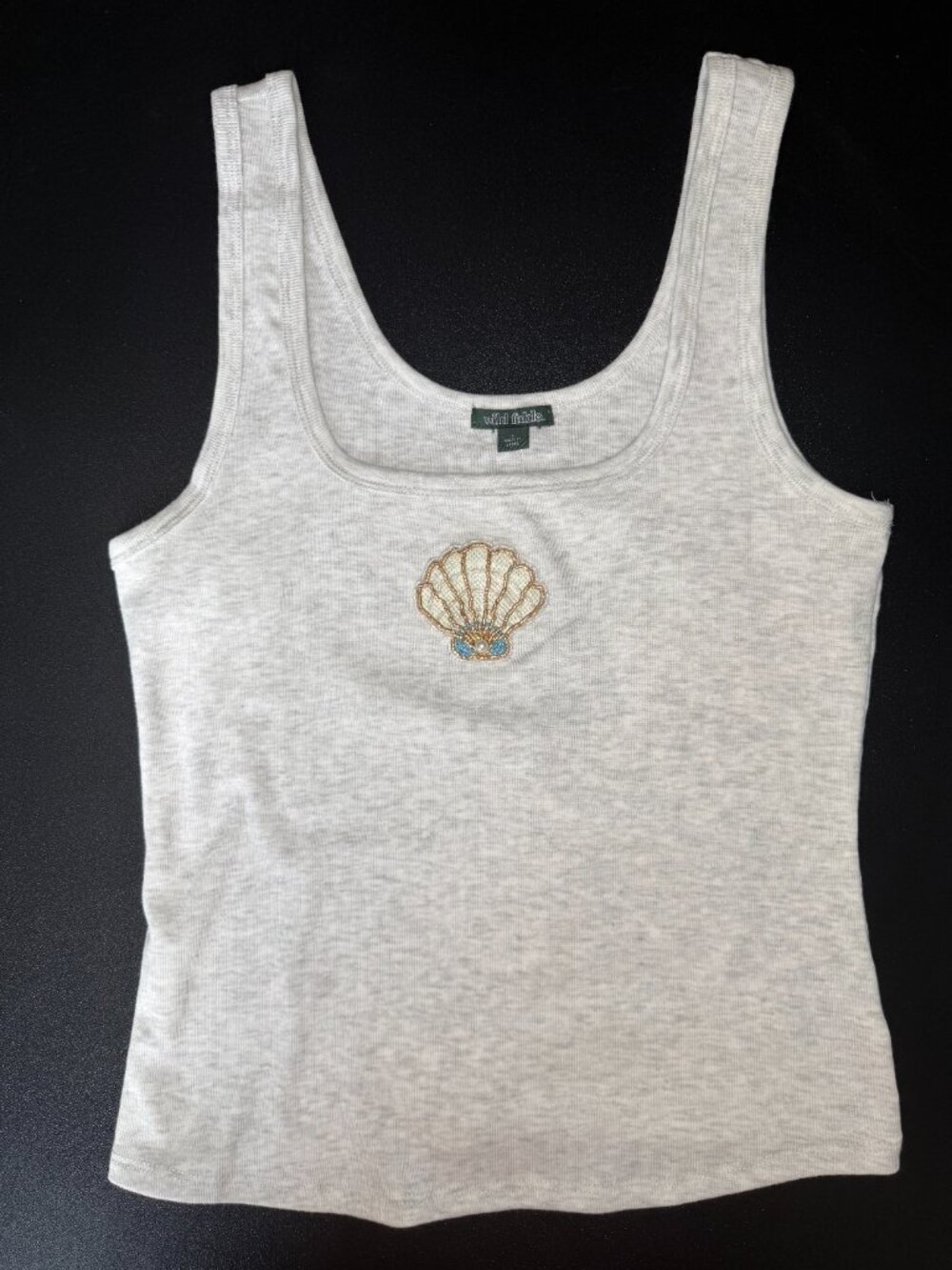 Wild Fable Heather Gray Ribbed Tank Top with Beaded Seashell - Picture 2 of 5